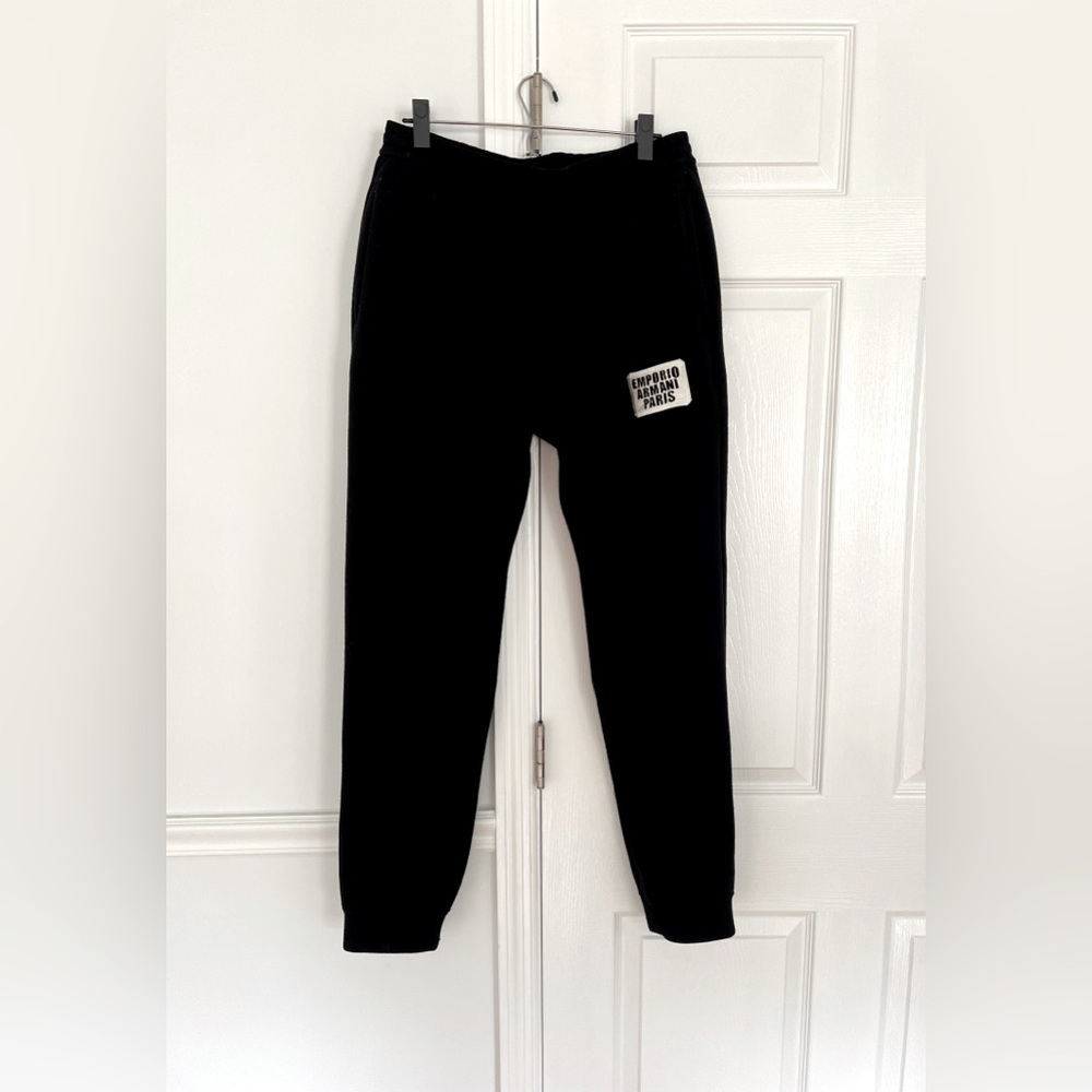 EMPORIO ARMANI fleece black joggers Sweatpants relax fit logo patch men's S